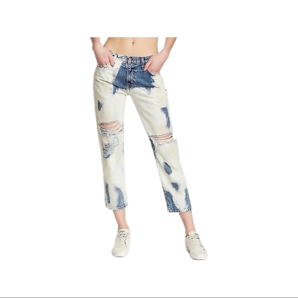 NWT CURRENT/ELLIOTT the vintage cropped straight dirty bleached jeans (J…